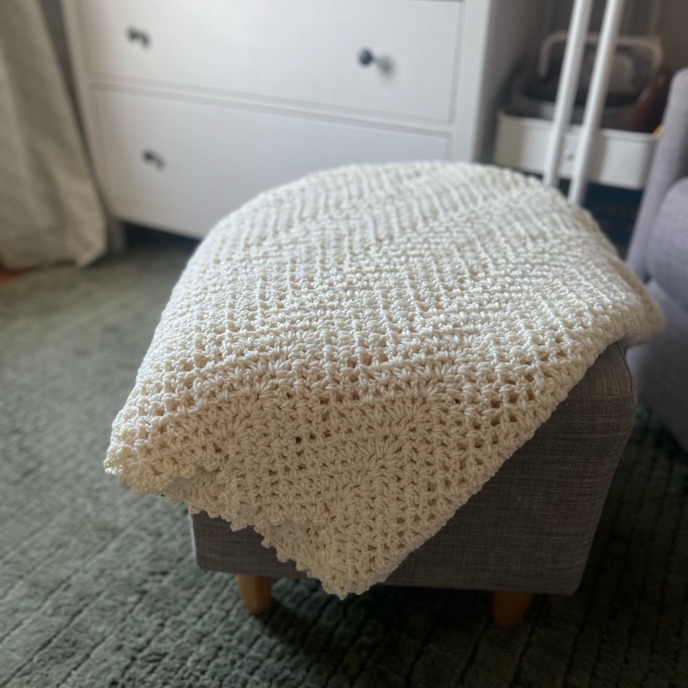 Homemade Cream Crochet Throw Blanket